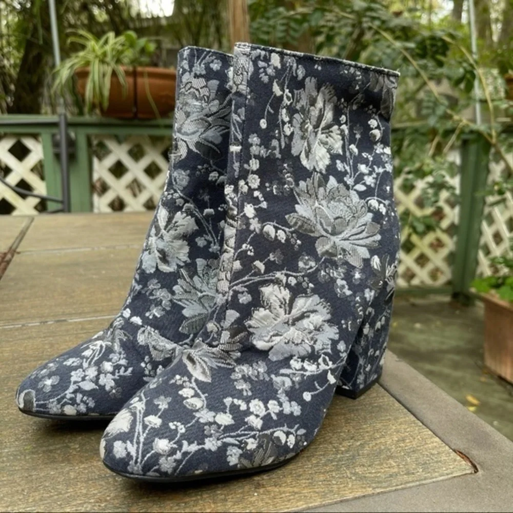 Fabric Floral Arie Block Heel Ankle Boots 8